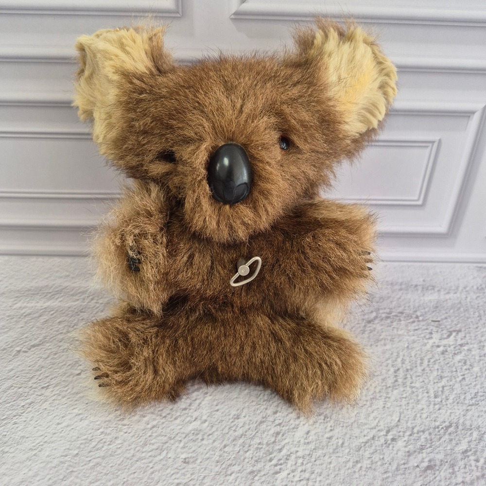 Vintage Australian Koala Plush Kangaroo Fur Real Fur Souvenir 8" Music Box Plays